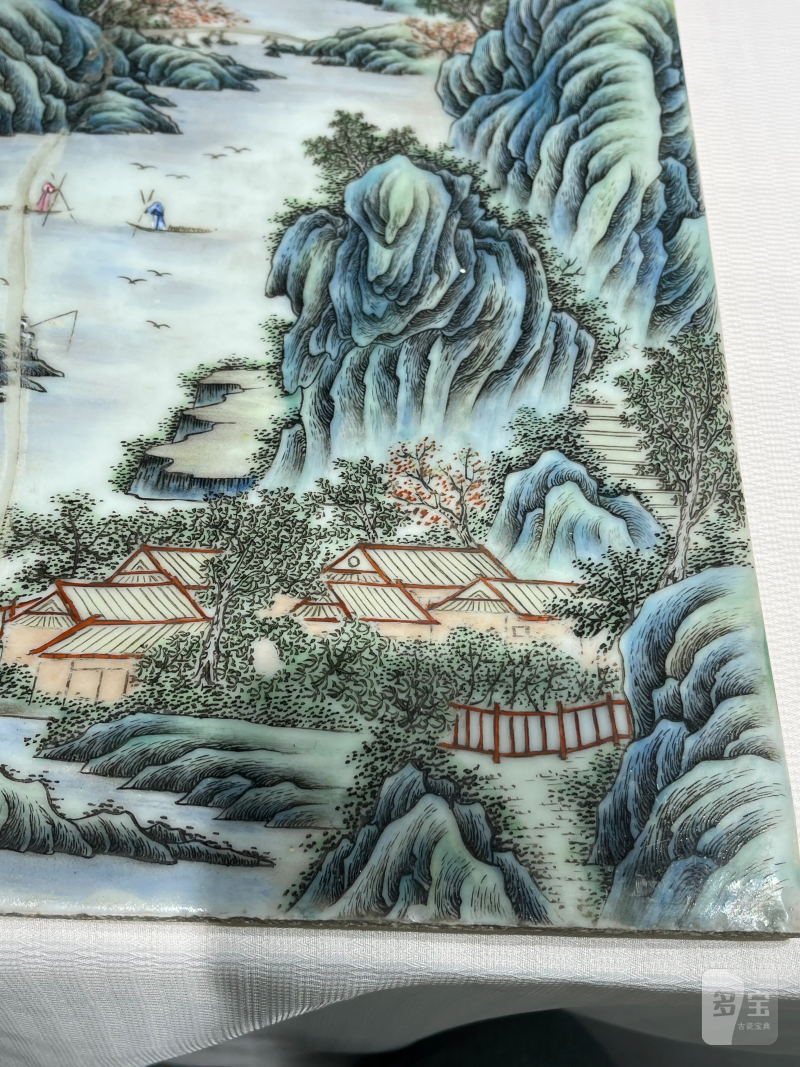 民国 粉彩人物、山水纹瓷板三件 - 图13
